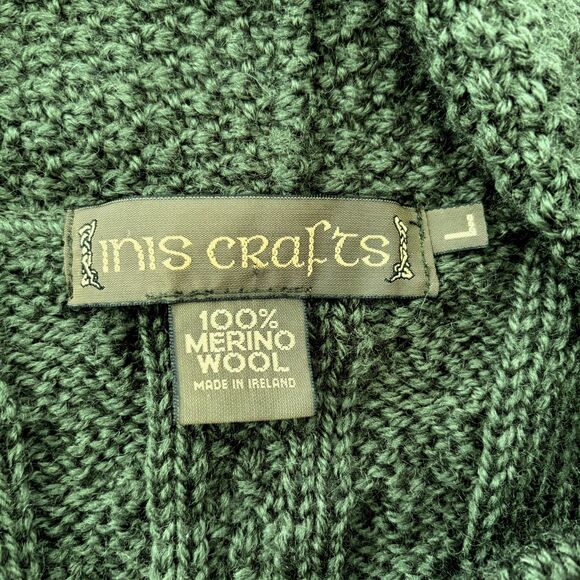Inis Crafts Womens Merino Wool Cardigan Size L Chunky Cable Knit Sweater Ireland - Picture 3 of 7